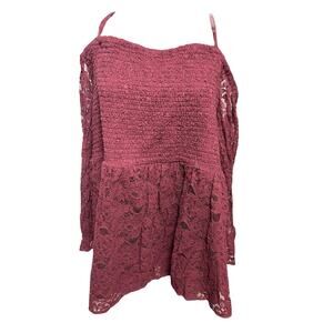 4X Torrid Womens Cold Shoulder Shirt Lace Smocked Bodice Blouse